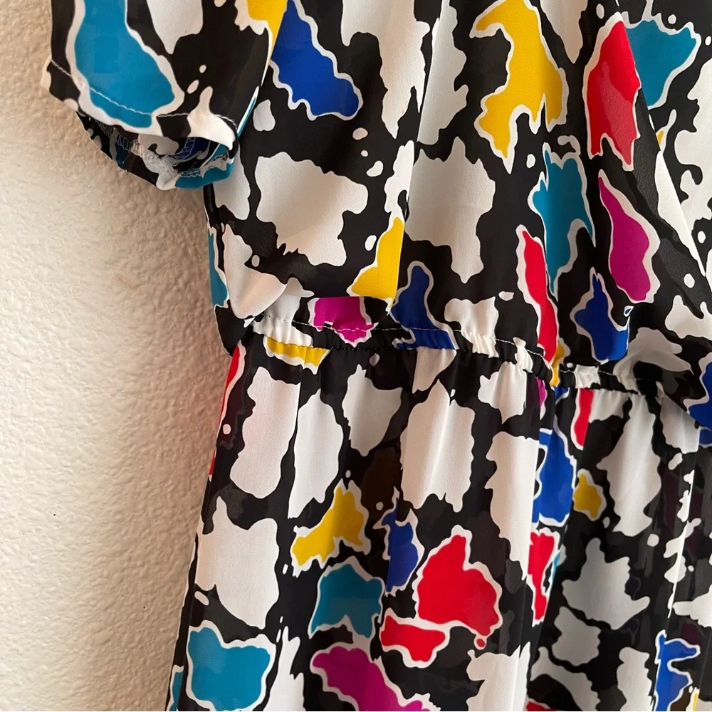 Vintage 1980s J.B. Too Blouson Abstract Print Midi Dress Multicolor Size… - Picture 8 of 15